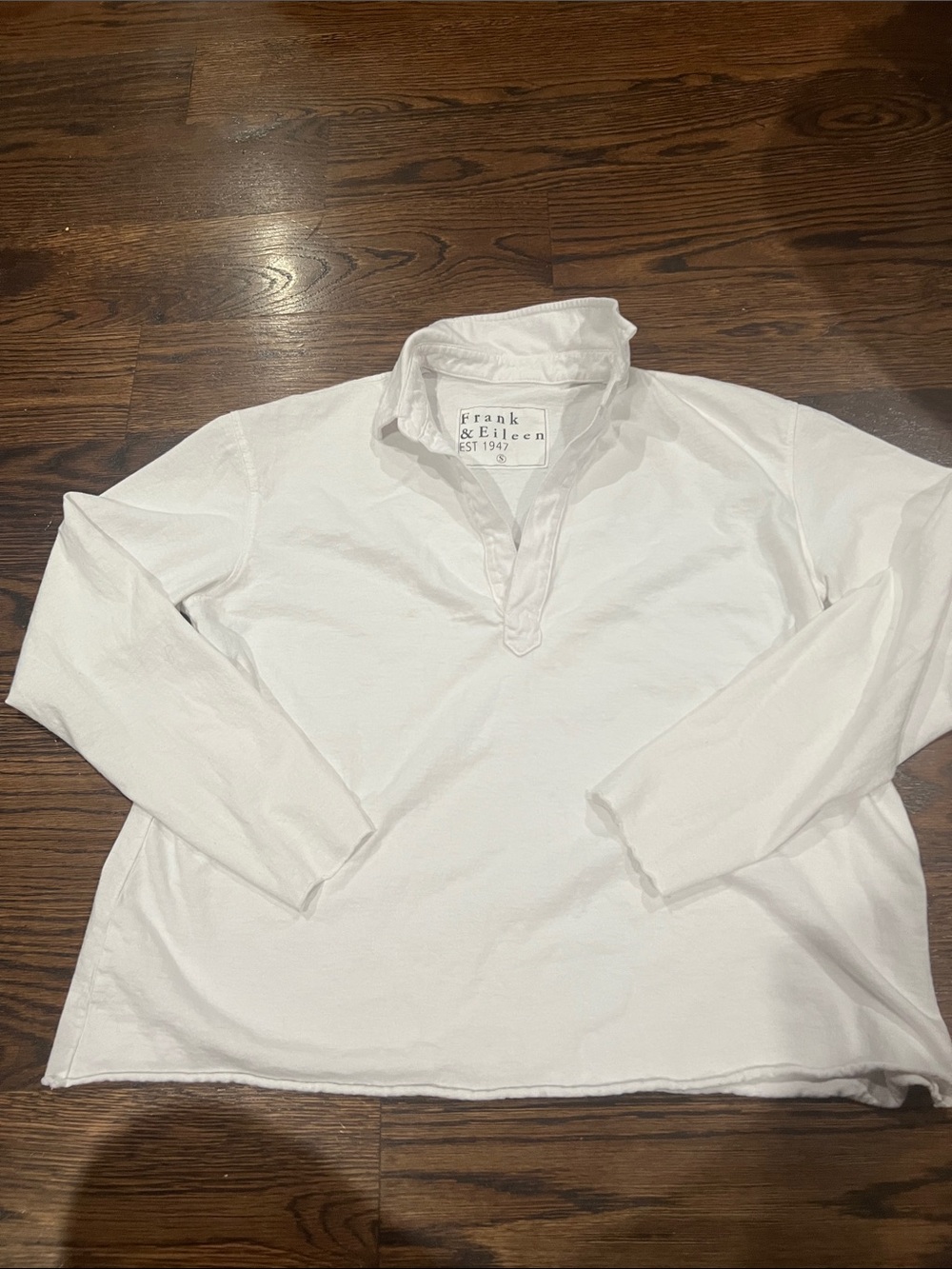 Frank & Eileen White Long-Sleeve Open-Placket Polo Shirt
